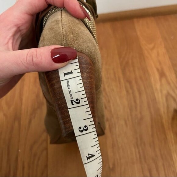 Aldo Women’s Tan Suede Brown Ankle Layered Strappy Western Heel Boots Size 7.5 - Picture 9 of 9